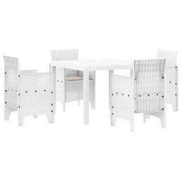 Berkfield Garden Dining Set 5 Pcs White Polt Rattan - thumbnail 2