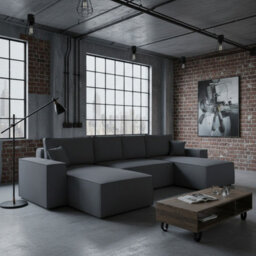 Malaga U Mdf Upholstered Living Room Corner Sofa Bed With Storage Free Standing Backrest 370X181X94Cm Grey - thumbnail 2
