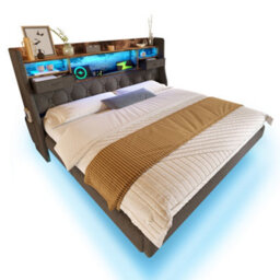 Btm 6Ft Floating Upholstered Bed With Led & Usbtoc Charging, 180X200Cm, Grey - thumbnail 6