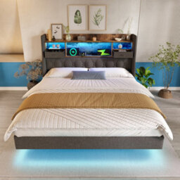 Btm 6Ft Floating Upholstered Bed With Led & Usbtoc Charging, 180X200Cm, Grey - thumbnail 7