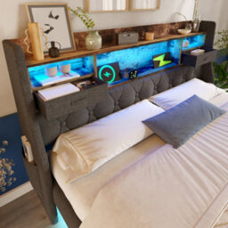 Btm 6Ft Floating Upholstered Bed With Led & Usbtoc Charging, 180X200Cm, Grey - thumbnail 9