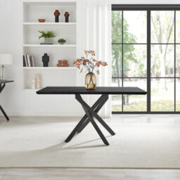 Furniturebox Uk Leonardo Black Top Dining Table & 6 Halle Cream Fabric Chairs - thumbnail 3