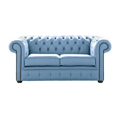 Chesterfield 2 Seater Shelly Haze Leather Sofa Settee Bespoke In Classic Style - image 1