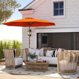 Outsunny Wooden Garden Parasol With Rope Pulley Mechanism And 8 Ribs Orange - thumbnail 9