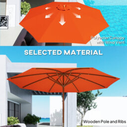 Outsunny Wooden Garden Parasol With Rope Pulley Mechanism And 8 Ribs Orange - thumbnail 4