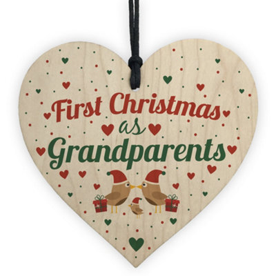 Red Ocean First 1St Christmas As Grandparents Tree Decoration Bauble Handmade Wooden Heart Gift For Nan Grandad Keepsake - image 1