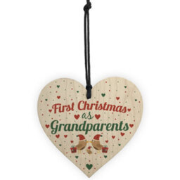 Red Ocean First 1St Christmas As Grandparents Tree Decoration Bauble Handmade Wooden Heart Gift For Nan Grandad Keepsake - thumbnail 5