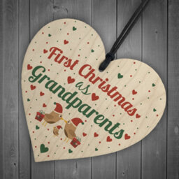 Red Ocean First 1St Christmas As Grandparents Tree Decoration Bauble Handmade Wooden Heart Gift For Nan Grandad Keepsake - thumbnail 6