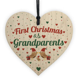 Red Ocean First 1St Christmas As Grandparents Tree Decoration Bauble Handmade Wooden Heart Gift For Nan Grandad Keepsake - thumbnail 1
