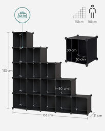 Songmics 16-Cube Storage Unit, Shoe Rack, Diy Shelving System, Stackable Cubes, Pp Plastic Shelf, Wardrobe, Closet Divider, For Bedroom - thumbnail 6
