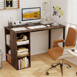 Costway 115 X 59 Cm Computer Desk Modern Home Office Desk With Storage Shelves-Brown - thumbnail 4