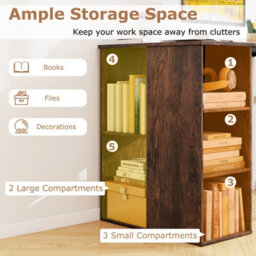 Costway 115 X 59 Cm Computer Desk Modern Home Office Desk With Storage Shelves-Brown - thumbnail 6