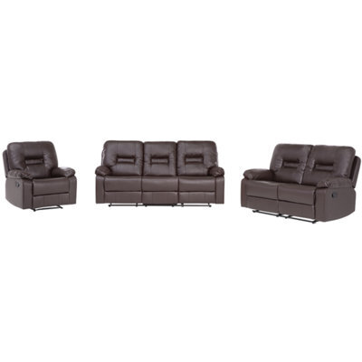 Beliani Manual Recliner Living Room Set 6 Seater Bergen Faux Leather Brown - image 1