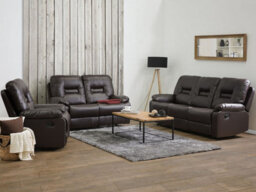 Beliani Manual Recliner Living Room Set 6 Seater Bergen Faux Leather Brown - thumbnail 2