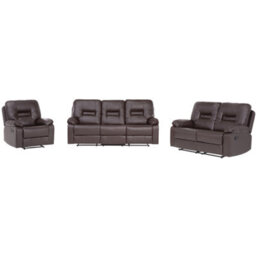 Beliani Manual Recliner Living Room Set 6 Seater Bergen Faux Leather Brown