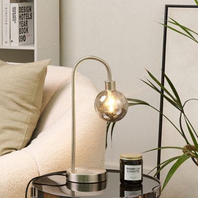 Beliani Table Lamp Silver Glass Shade Round Night Desk Light Modern Glam Ambient Glow - image 1