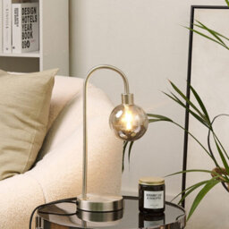 Beliani Table Lamp Silver Glass Shade Round Night Desk Light Modern Glam Ambient Glow - thumbnail 1