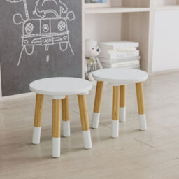 Urbn-Living Urbnliving 26Cm Height 2 Pcs Wooden Round White Chair Toddlers Kids Children Small Stool Home Nursery Seat