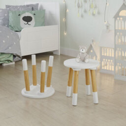 Urbn-Living Urbnliving 26Cm Height 2 Pcs Wooden Round White Chair Toddlers Kids Children Small Stool Home Nursery Seat - thumbnail 2
