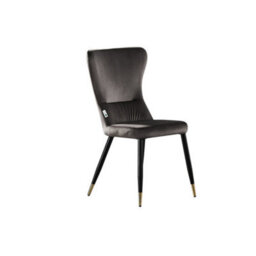 Life Interiors Single Grey New York Modern Velvet Dining Chair With High Back, Black Metal Legs, And Gold Tips - thumbnail 1
