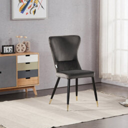 Life Interiors Single Grey New York Modern Velvet Dining Chair With High Back, Black Metal Legs, And Gold Tips - thumbnail 2