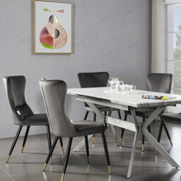 Life Interiors Single Grey New York Modern Velvet Dining Chair With High Back, Black Metal Legs, And Gold Tips - thumbnail 9
