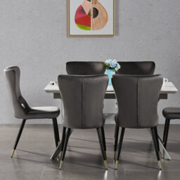 Life Interiors Single Grey New York Modern Velvet Dining Chair With High Back, Black Metal Legs, And Gold Tips - thumbnail 8