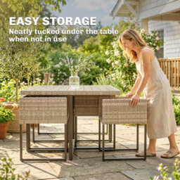 Outsunny Rattan Garden Furniture Set, Rattan Table And Chairs With Cushions - thumbnail 5