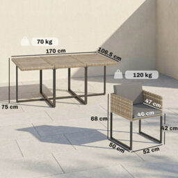 Outsunny Rattan Garden Furniture Set, Rattan Table And Chairs With Cushions - thumbnail 3
