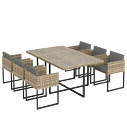 Outsunny Rattan Garden Furniture Set, Rattan Table And Chairs With Cushions - thumbnail 2