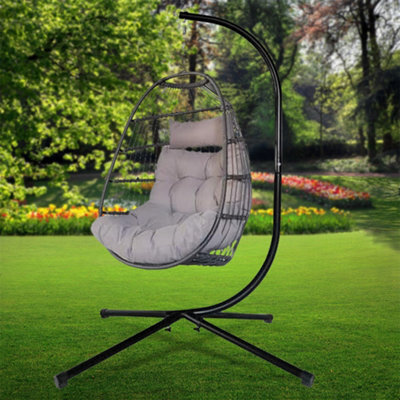 Alivio Hanging Egg Chair Basket Chair With Cushion, Swing Egg Chair For Indoor Outdoor Patio Garden - Grey - image 1