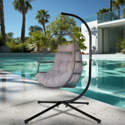 Alivio Hanging Egg Chair Basket Chair With Cushion, Swing Egg Chair For Indoor Outdoor Patio Garden - Grey - thumbnail 6