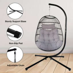 Alivio Hanging Egg Chair Basket Chair With Cushion, Swing Egg Chair For Indoor Outdoor Patio Garden - Grey - thumbnail 7