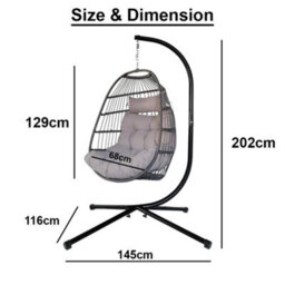 Alivio Hanging Egg Chair Basket Chair With Cushion, Swing Egg Chair For Indoor Outdoor Patio Garden - Grey - thumbnail 5