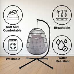 Alivio Hanging Egg Chair Basket Chair With Cushion, Swing Egg Chair For Indoor Outdoor Patio Garden - Grey - thumbnail 2