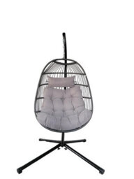 Alivio Hanging Egg Chair Basket Chair With Cushion, Swing Egg Chair For Indoor Outdoor Patio Garden - Grey - thumbnail 3
