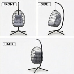 Alivio Hanging Egg Chair Basket Chair With Cushion, Swing Egg Chair For Indoor Outdoor Patio Garden - Grey - thumbnail 8