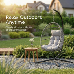 Alivio Hanging Egg Chair Basket Chair With Cushion, Swing Egg Chair For Indoor Outdoor Patio Garden - Grey - thumbnail 9