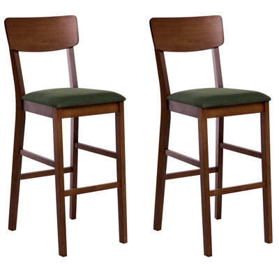 Beliani Set Of 2 Bar Chairs Ambler Wood Dark Brown/ Green - image 1