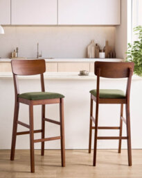 Beliani Set Of 2 Bar Chairs Ambler Wood Dark Brown/ Green - thumbnail 2