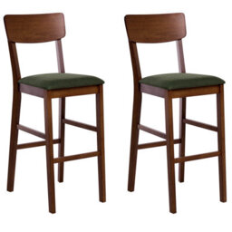 Beliani Set Of 2 Bar Chairs Ambler Wood Dark Brown/ Green - thumbnail 1