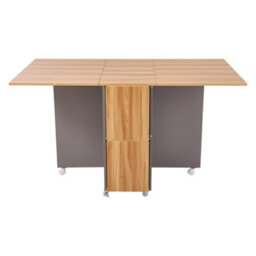Living And Home 5-Piece Drop Leaf Expandable Dining Table Set With 4 Stools With Storage Shelves And Lockable Wheels, Natural Wood And Grey - thumbnail 7