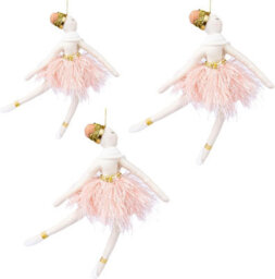 Shatchi 3Pcs Light Pink Ballerina Doll 14X20Cm - Christmas Tree Ornaments Fairy Tale Themed Xmas Tree Pendant - thumbnail 1