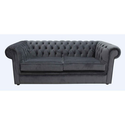 Chesterfield 3 Seater Sofa Amalfi Anthracite Black Velvet Fabric In Classic Style - image 1