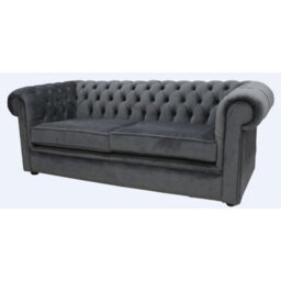 Chesterfield 3 Seater Sofa Amalfi Anthracite Black Velvet Fabric In Classic Style - thumbnail 3
