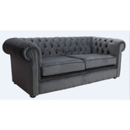 Chesterfield 3 Seater Sofa Amalfi Anthracite Black Velvet Fabric In Classic Style - thumbnail 2