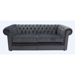 Chesterfield 3 Seater Sofa Amalfi Anthracite Black Velvet Fabric In Classic Style - thumbnail 1