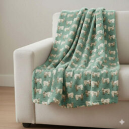 Homespace Direct Ltd Homespace Direct Highland Cow Blanket/throw For Sofa Chair Bed Green 120X150Cm - thumbnail 3