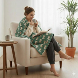 Homespace Direct Ltd Homespace Direct Highland Cow Blanket/throw For Sofa Chair Bed Green 120X150Cm - thumbnail 4