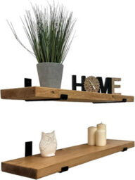 Mkgt Handcrafted Rustic Wooden Floating Shelves, Solid Wood, Made In Uk Wall Mounted Shelf (Rustic Pine Set Of 2, 80Cm)